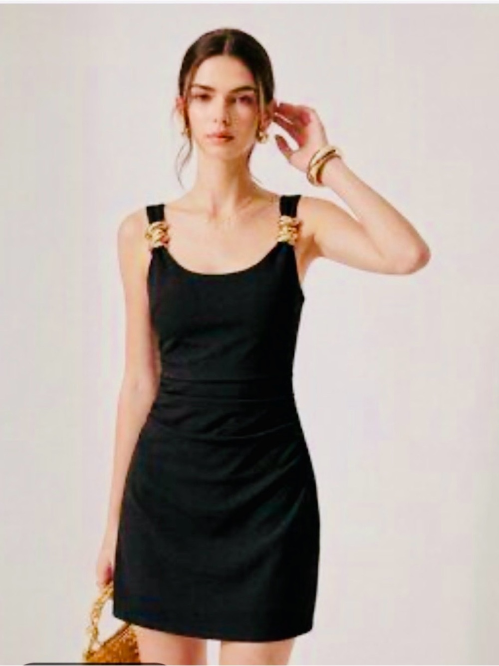 Commense Black Mini Dress with Gold Ring Straps